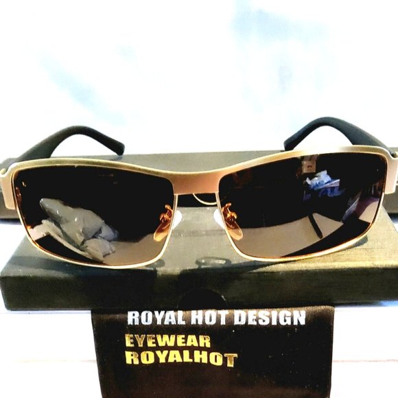Unisex Polarized Sunglasses Gold Metal Finish 100%UV Rectangle Amber Lens 61mm main image 6